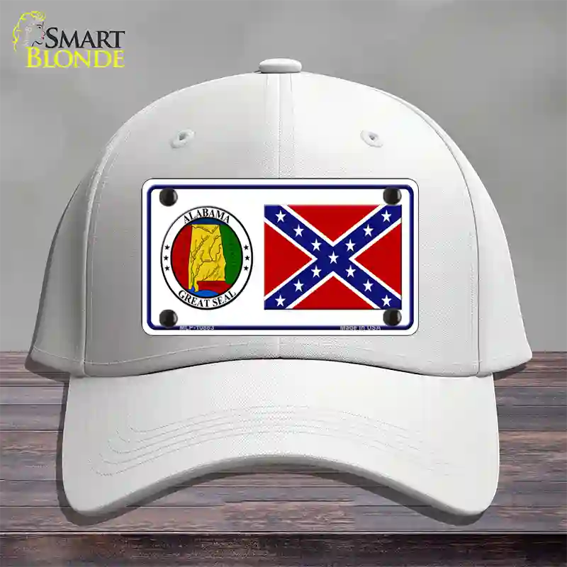 Confederate Flag Alabama Seal Novelty License Plate Hat Cotton / White