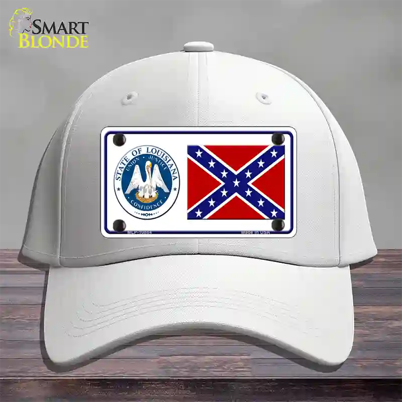 Confederate Flag Louisiana Seal Novelty License Plate Hat Cotton / White