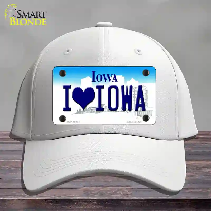 I Love Iowa Novelty License Plate Hat Cotton / White