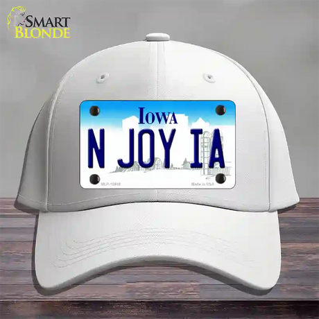 N Joy IA Iowa Novelty License Plate Hat Cotton / White