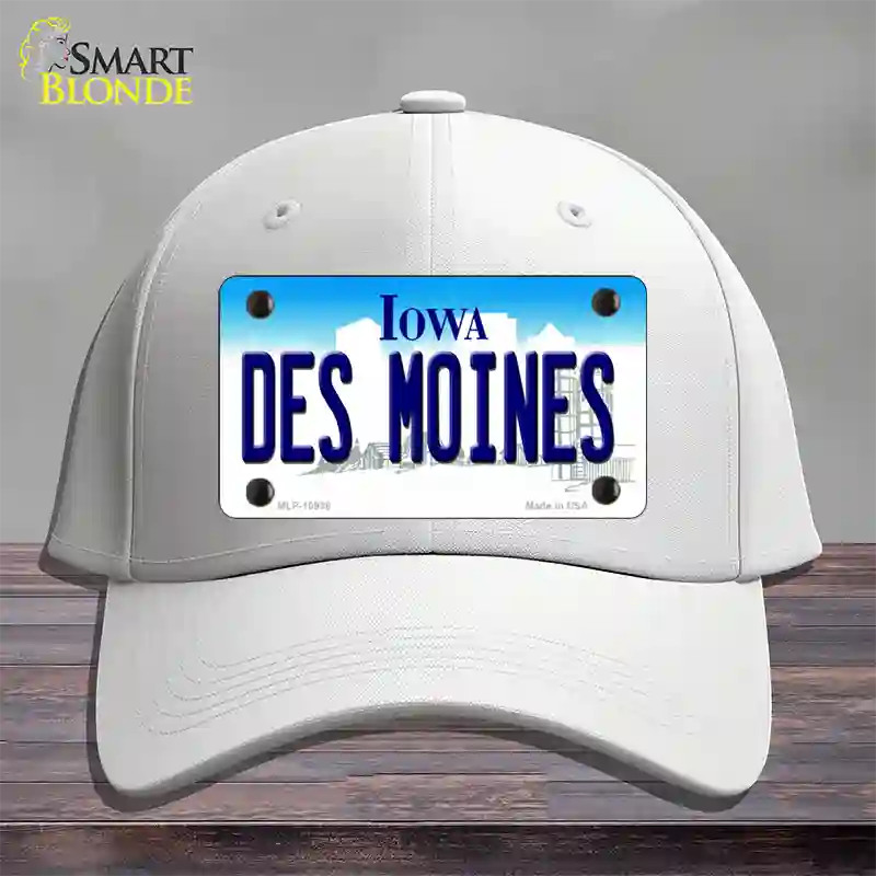 Des Moines Iowa Novelty License Plate Hat Cotton / White