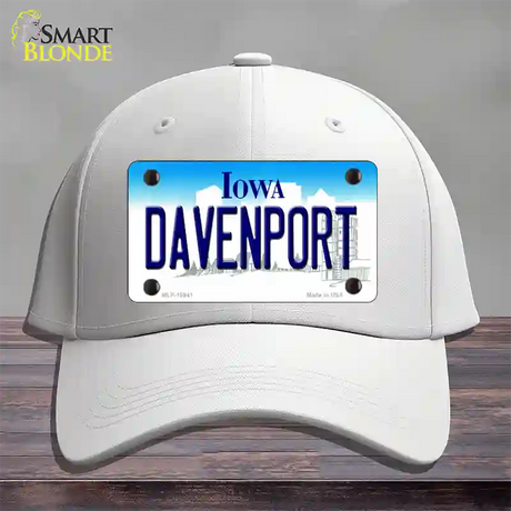 Davenport Iowa Novelty License Plate Hat Cotton / White