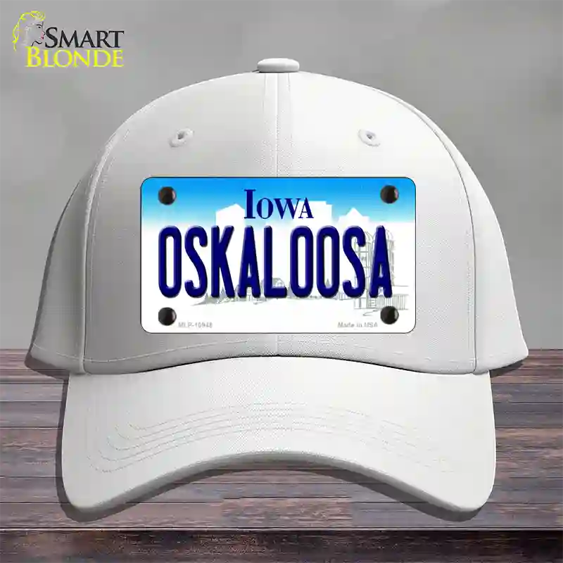 Oskaloosa Iowa Novelty License Plate Hat Cotton / White