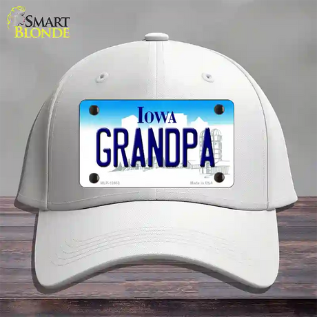 Grandpa Iowa Novelty License Plate Hat Cotton / White