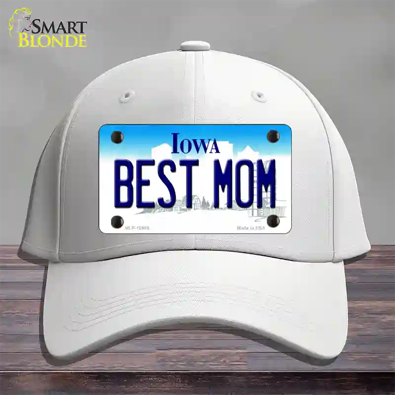 Best Mom Iowa Novelty License Plate Hat Cotton / White