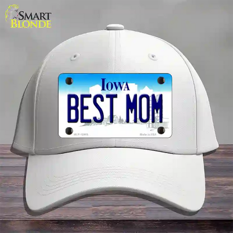 Best Mom Iowa Novelty License Plate Hat Cotton / White