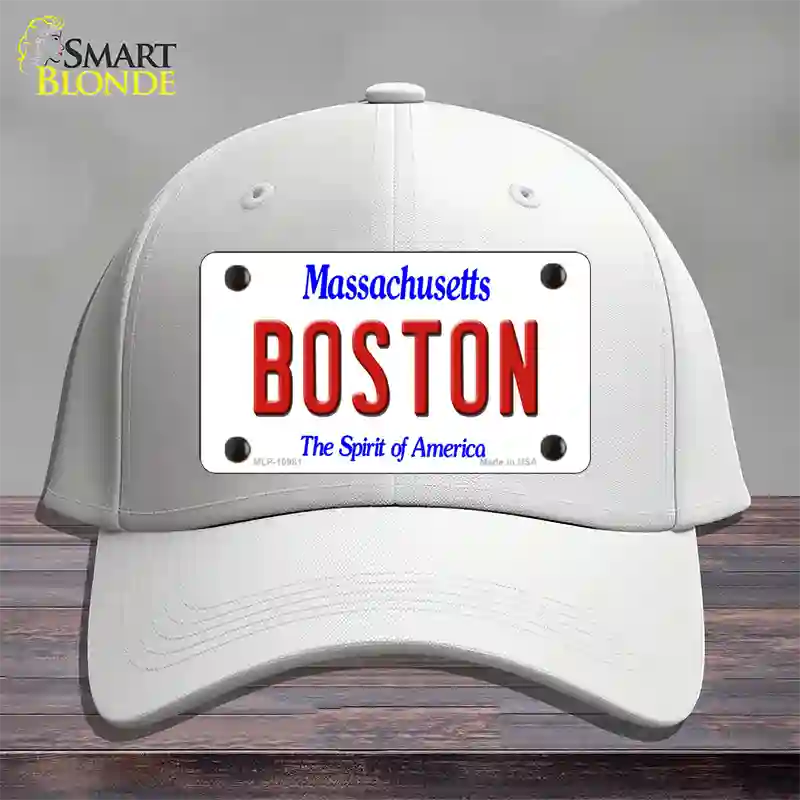 Boston Massachusetts Novelty License Plate Hat Cotton / White