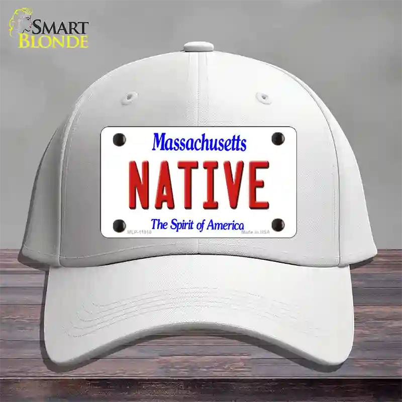 Native Massachusetts Novelty License Plate Hat Cotton / White