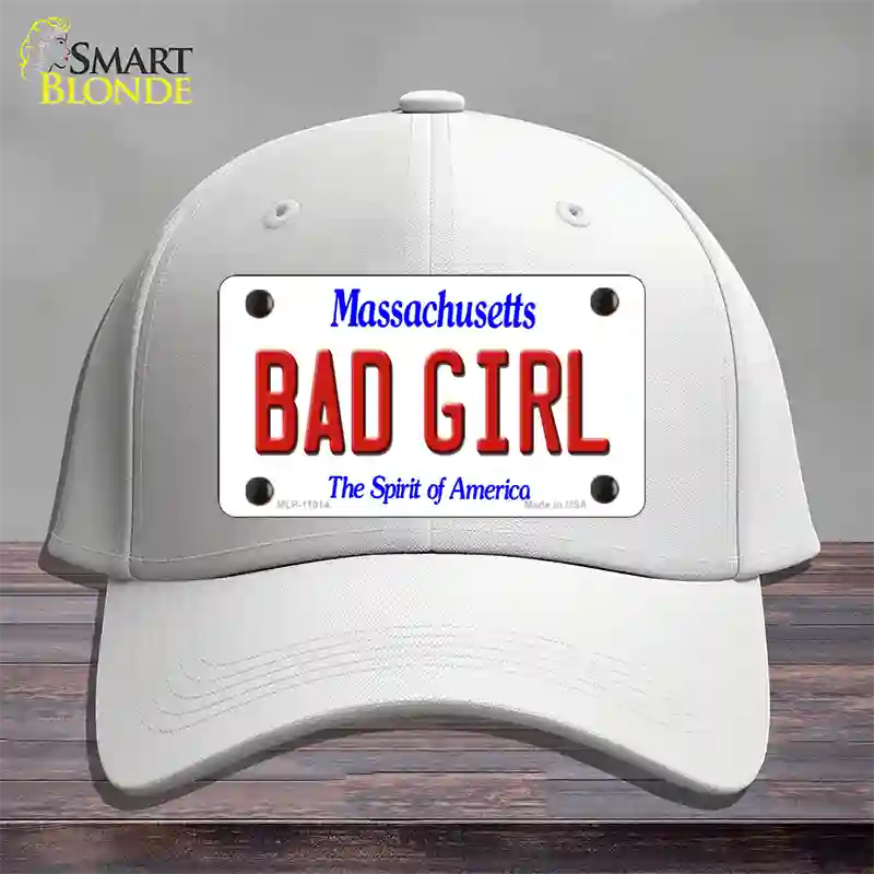 Bad Girl Massachusetts Novelty License Plate Hat Cotton / White