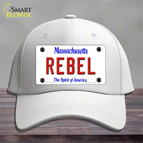 Rebel Massachusetts Novelty License Plate Hat Cotton / White