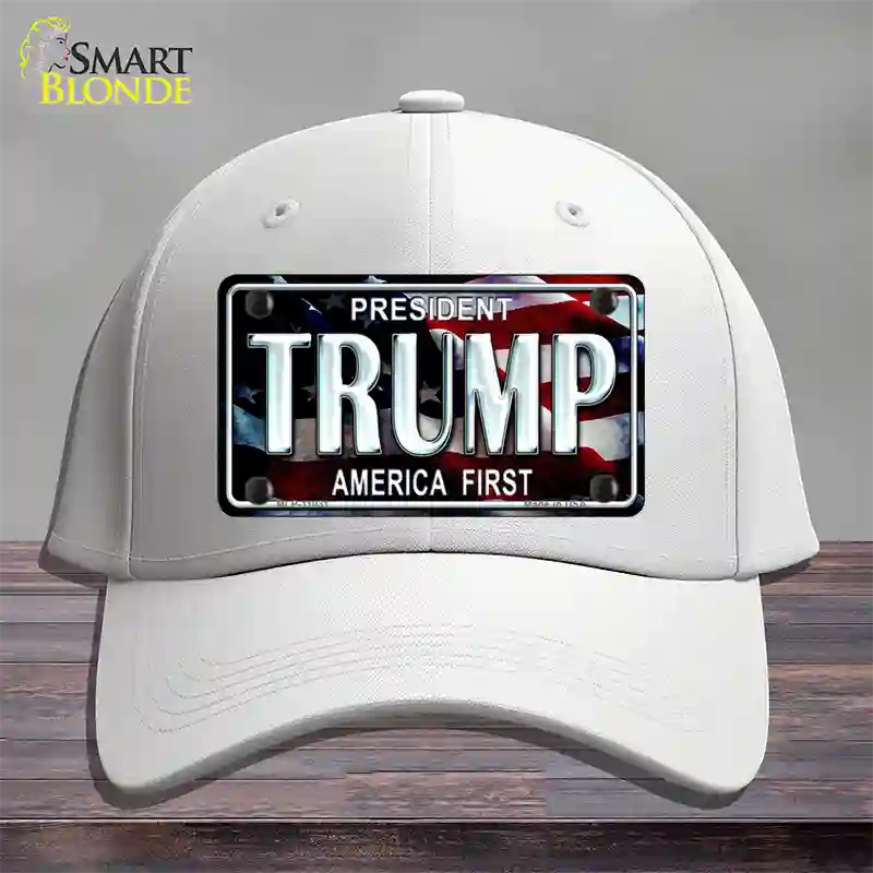 Trump America First Novelty License Plate Hat Cotton / White