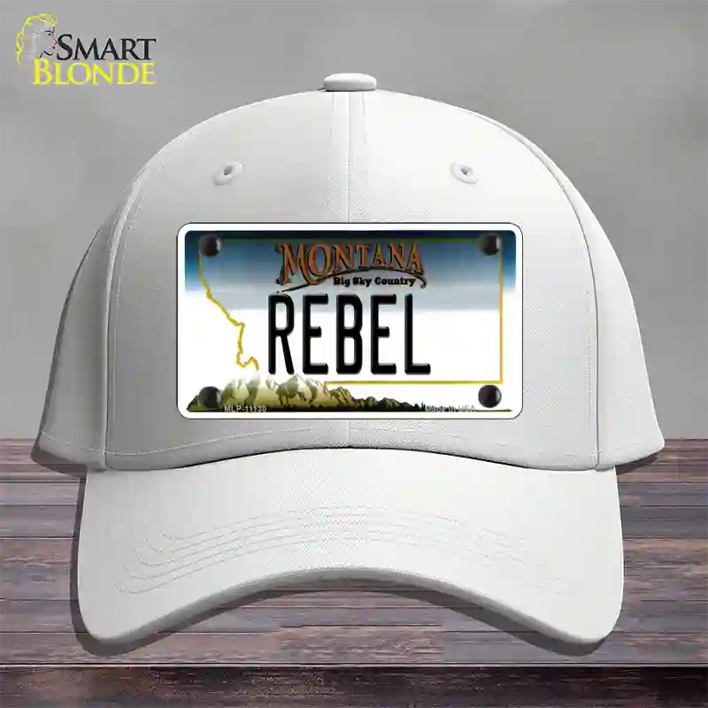 Rebel Montana State Novelty License Plate Hat Cotton / White