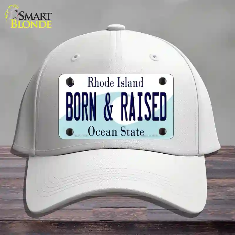 Born and Raised Rhode Island State Novelty License Plate Hat Cotton / White