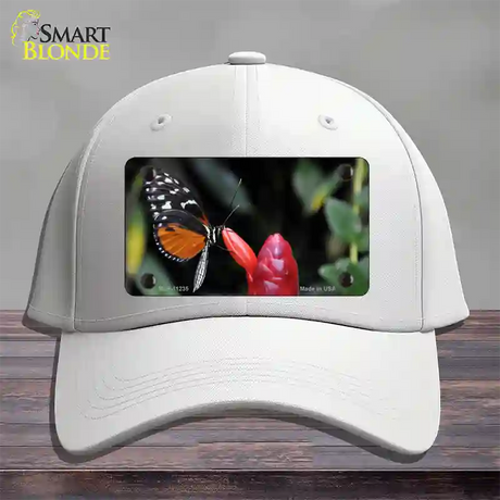 Butterfly On Red Flower Novelty License Plate Hat Cotton / White