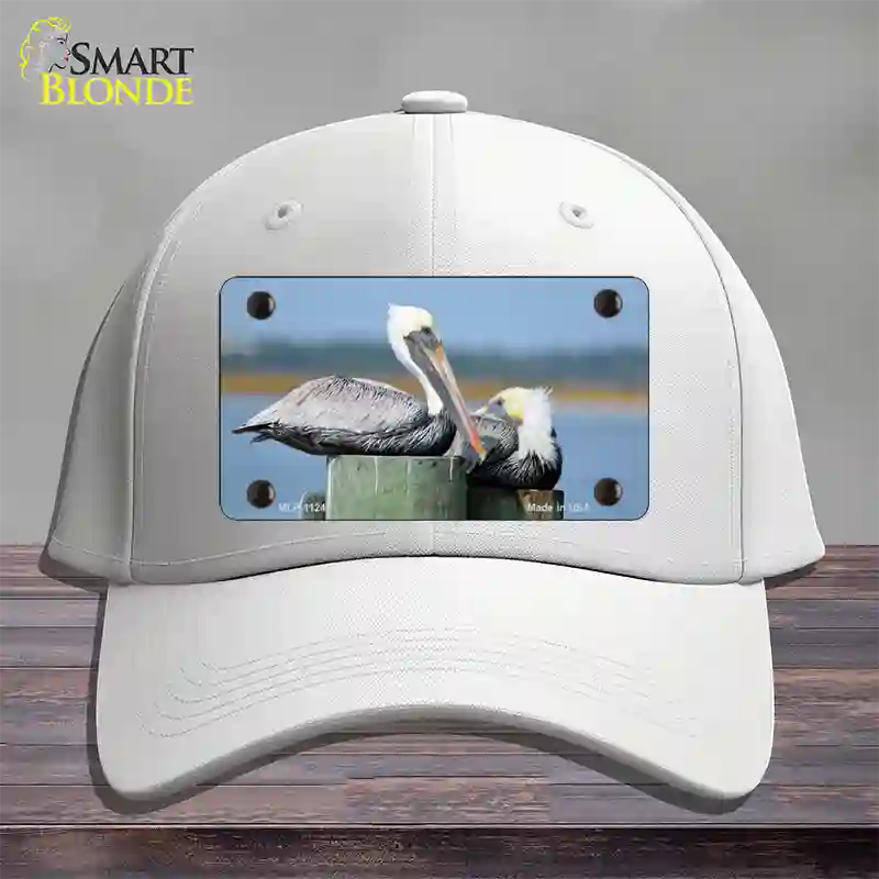 Pelican Two On Pier Novelty License Plate Hat Cotton / White