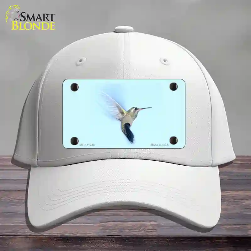 Hummingbird In Flight, Blue Novelty License Plate Hat Cotton / White