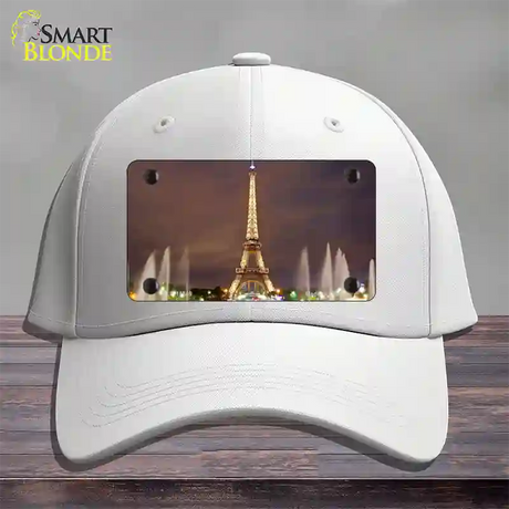 Eiffel Tower Night With Fountain Novelty License Plate Hat Cotton / White