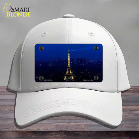 Eiffel Tower Night With City Skyline Novelty License Plate Hat Cotton / White