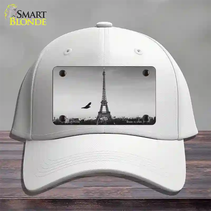 Eiffel Tower Black and White With Bird Novelty License Plate Hat Cotton / White