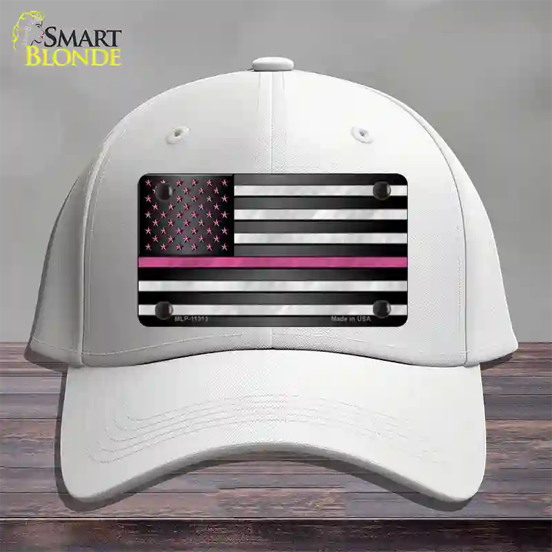 Thin Pink Line With Pink Stars Novelty License Plate Hat Cotton / White