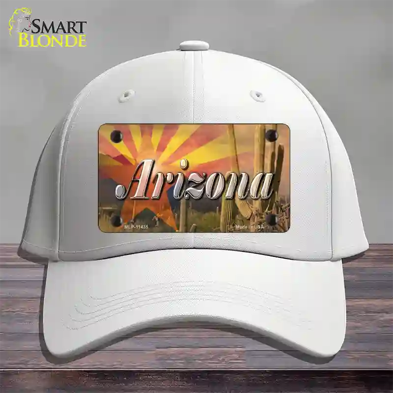 Arizona State Flag Overlay On Cactus Novelty License Plate Hat Cotton / White