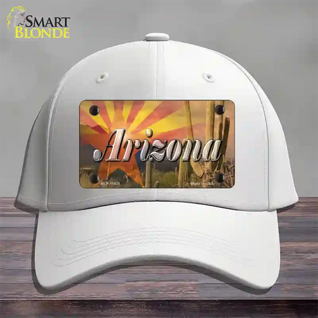 Arizona State Flag Overlay On Cactus Novelty License Plate Hat Cotton / White