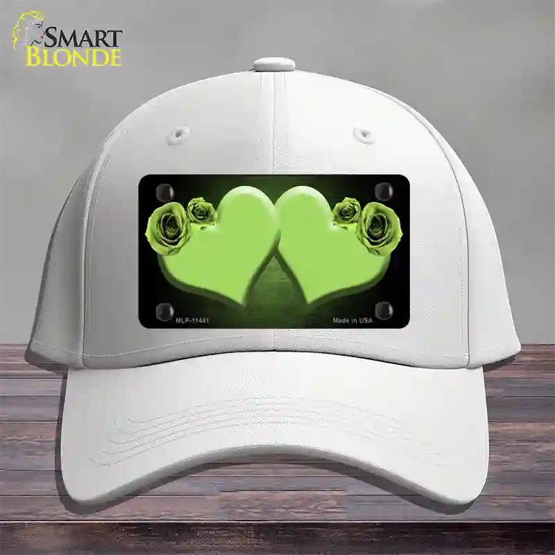 Hearts Over Roses In Lime Green Novelty License Plate Hat Cotton / White