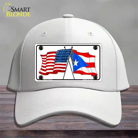 Puerto Rico Crossed US Flag Novelty License Plate Hat Cotton / White