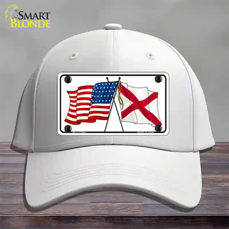 Alabama Crossed US Flag Novelty License Plate Hat Cotton / White