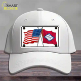 Arkansas Crossed US Flag Novelty License Plate Hat Cotton / White