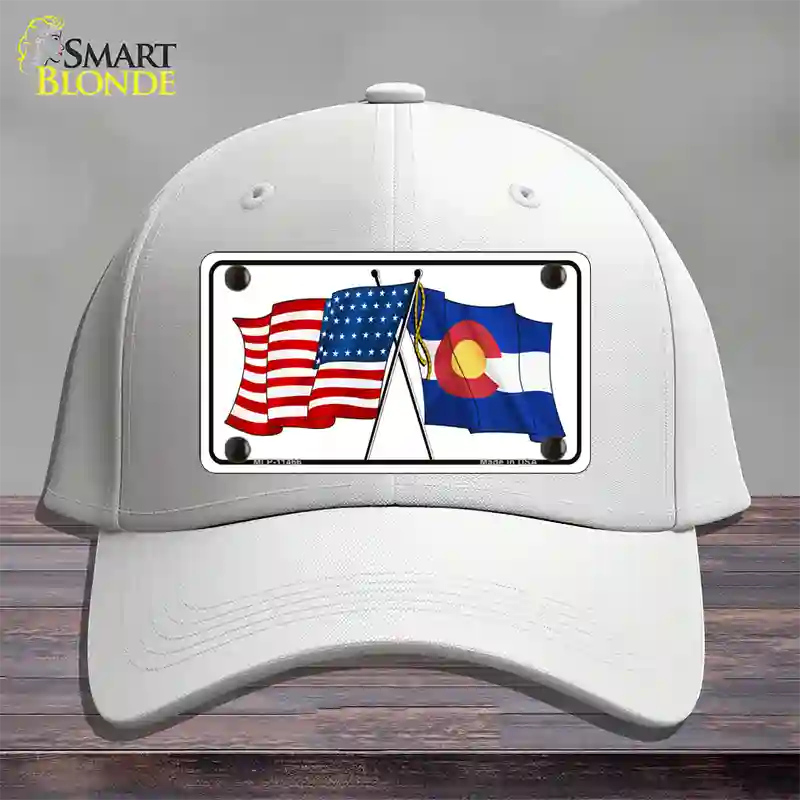 Colorado Crossed US Flag Novelty License Plate Hat Cotton / White