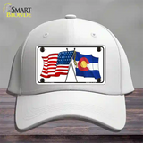 Colorado Crossed US Flag Novelty License Plate Hat Cotton / White