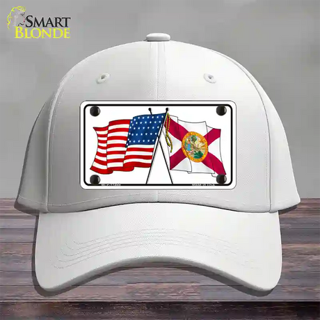 Florida Crossed US Flag Novelty License Plate Hat Cotton / White