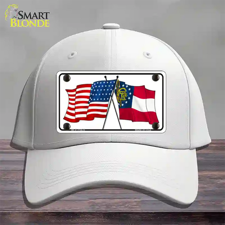 Georgia Crossed US Flag Novelty License Plate Hat Cotton / White