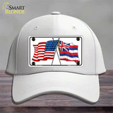 Hawaii Crossed US Flag Novelty License Plate Hat Cotton / White