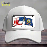 Idaho Crossed US Flag Novelty License Plate Hat Cotton / White