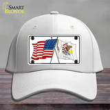 Illinois Crossed US Flag Novelty License Plate Hat Cotton / White