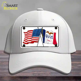 Iowa Crossed US Flag Novelty License Plate Hat Cotton / White