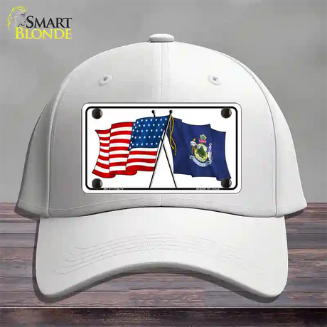 Maine Crossed US Flag Novelty License Plate Hat Cotton / White