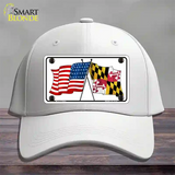 Maryland Crossed US Flag Novelty License Plate Hat Cotton / White