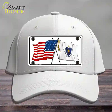 Massachusetts Crossed US Flag Novelty License Plate Hat Cotton / White