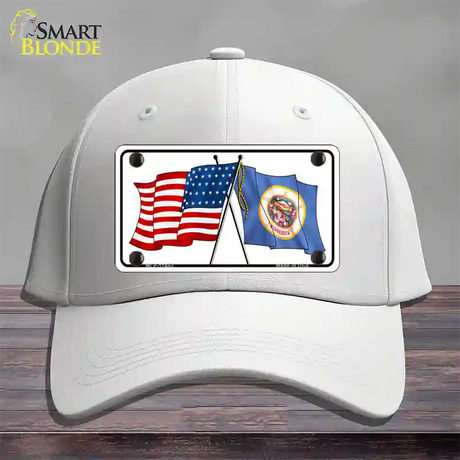 Minnesota Crossed US Flag Novelty License Plate Hat Cotton / White