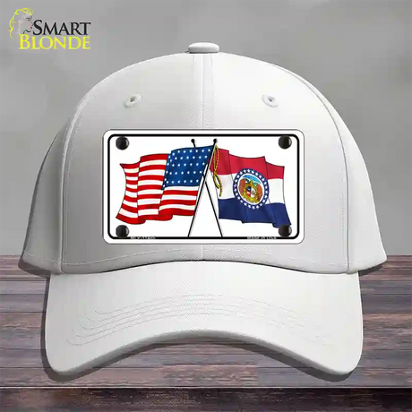 Missouri Crossed US Flag Novelty License Plate Hat Cotton / White