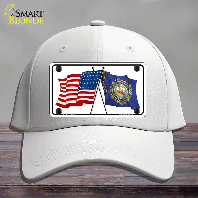 New Hampshire Crossed US Flag Novelty License Plate Hat Cotton / White