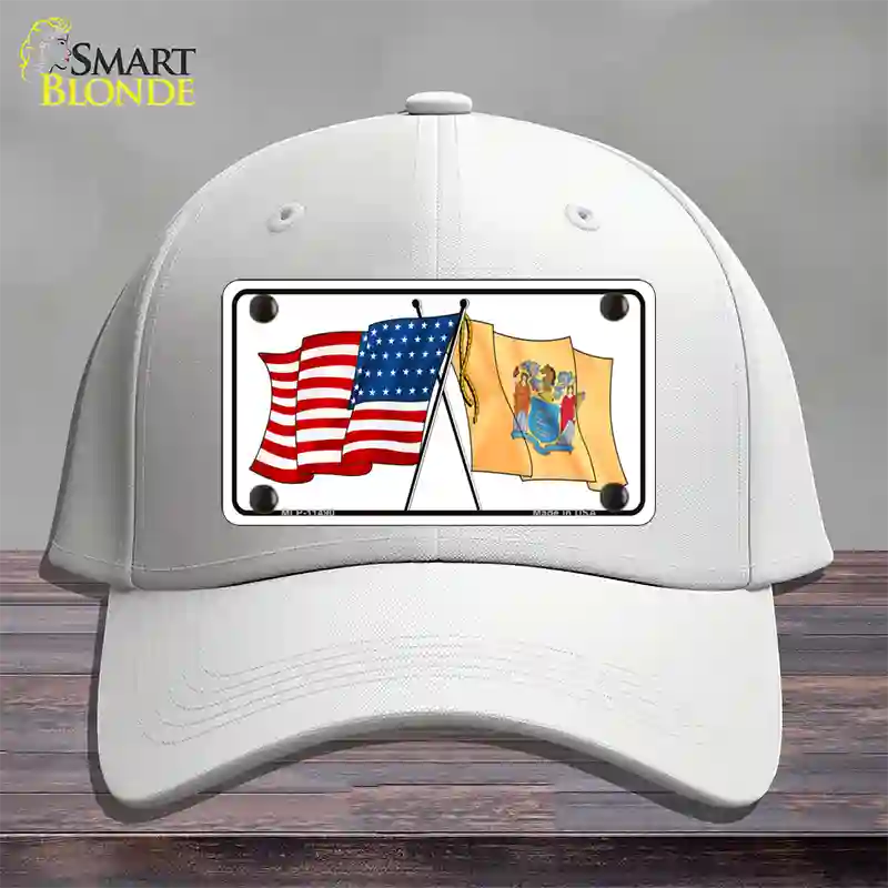 New Jersey Crossed US Flag Novelty License Plate Hat Cotton / White