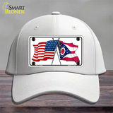 Ohio Crossed US Flag Novelty License Plate Hat Cotton / White