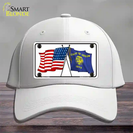 Oregon Crossed US Flag Novelty License Plate Hat Cotton / White