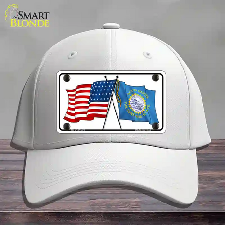 South Dakota Crossed US Flag Novelty License Plate Hat Cotton / White