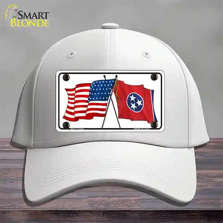 Tennessee Crossed US Flag Novelty License Plate Hat Cotton / White