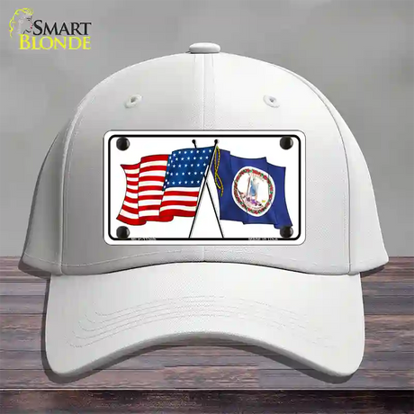 Virginia Crossed US Flag Novelty License Plate Hat Cotton / White